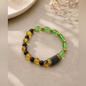 Green and Amber Beaded Stretch Bracelet